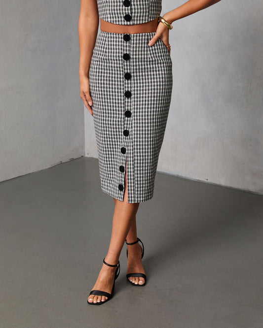 Loxley Lane Tweed Plaid Midi Skirt
