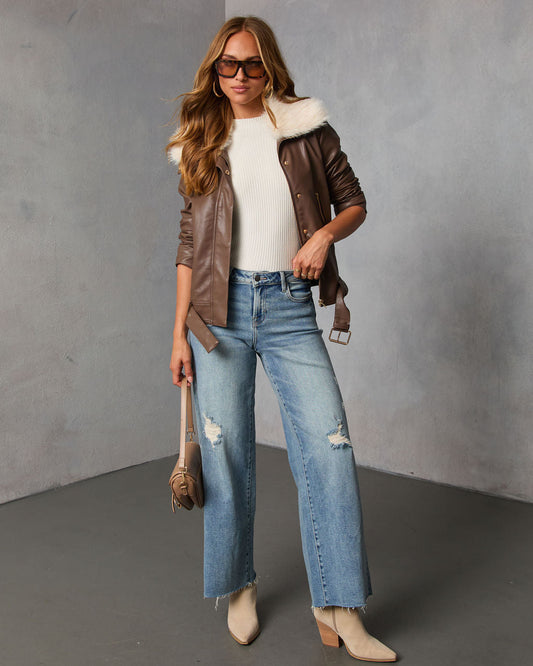 Georginna Leather Faux Fur Collar Moto Jacket