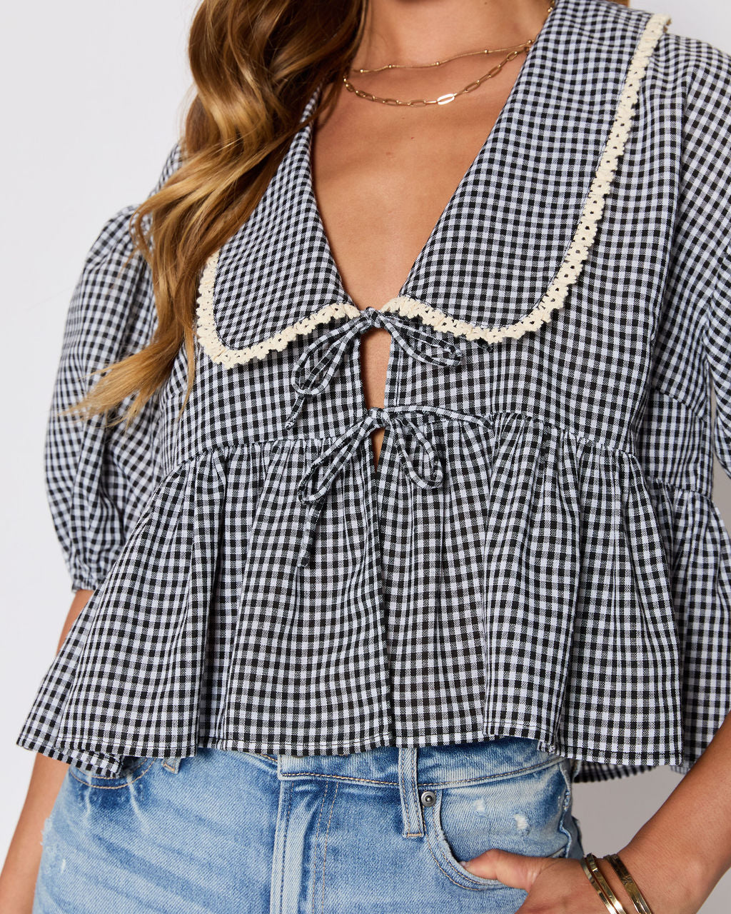 Hart Collared Gingham Babydoll Top