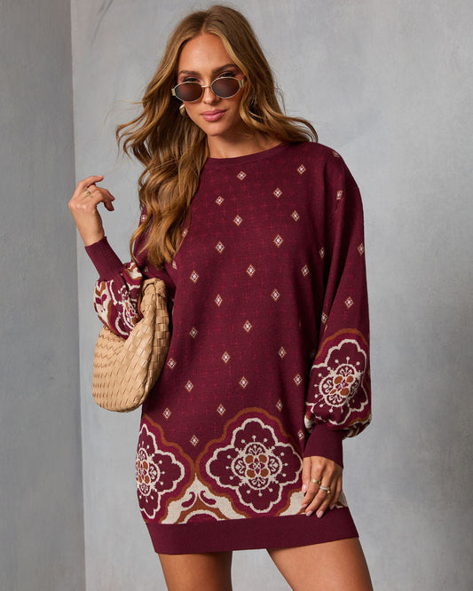 Rusted Rue Abstract Mini Sweater Dress