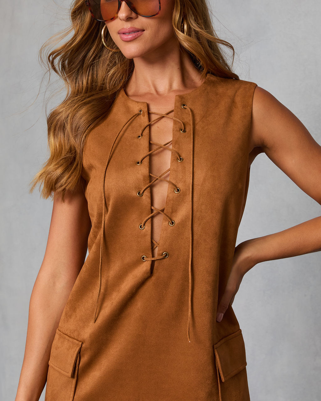 Junae Suede Lace Up Mini Dress