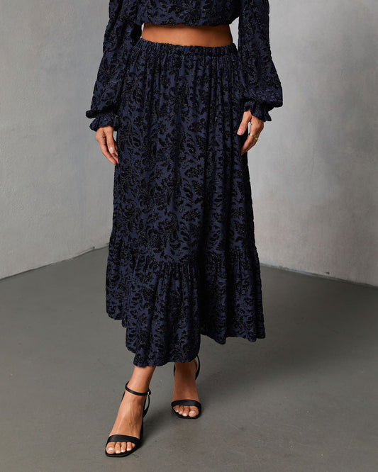 Miriza Flocked Mesh Velvet Midi Skirt