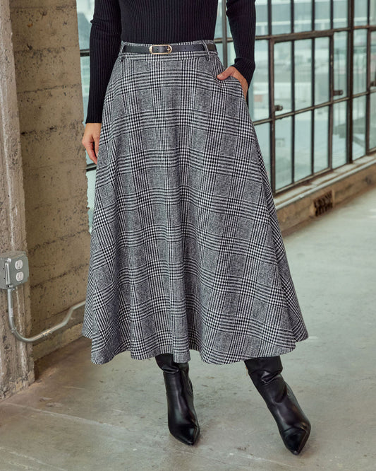 Marqline Belted Plaid Maxi Skirt