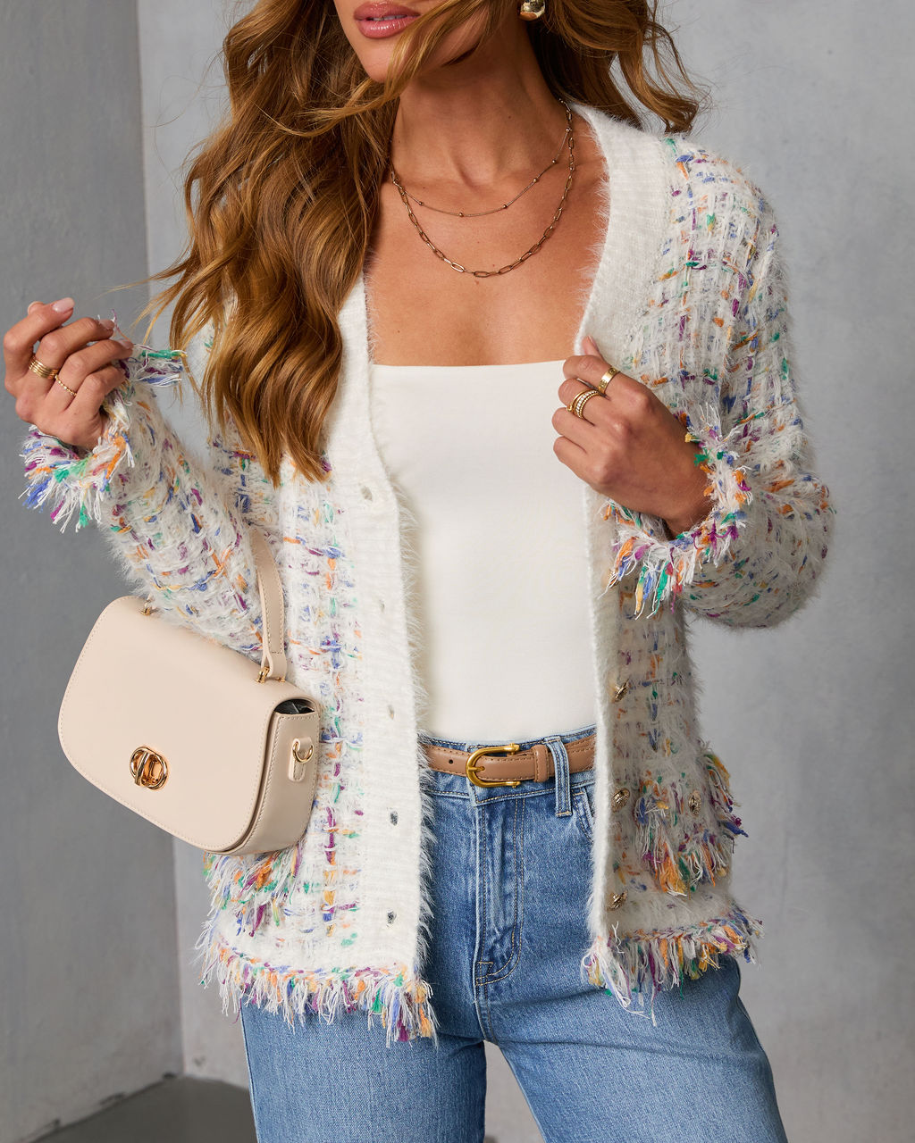 Frosted Desire Multi Color Frayed Knit Cardigan