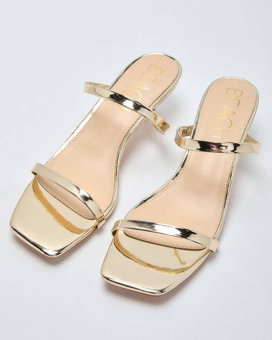 Chrome Kiss Metallic Open Toe Kitten Heel