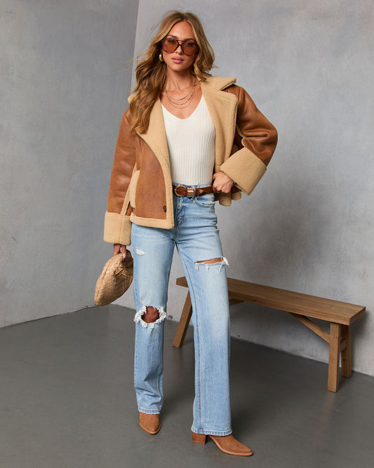 Autumn Air Suede Sherpa Trim Jacket