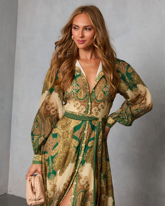 Olandra Printed Waist Tie Maxi Dress