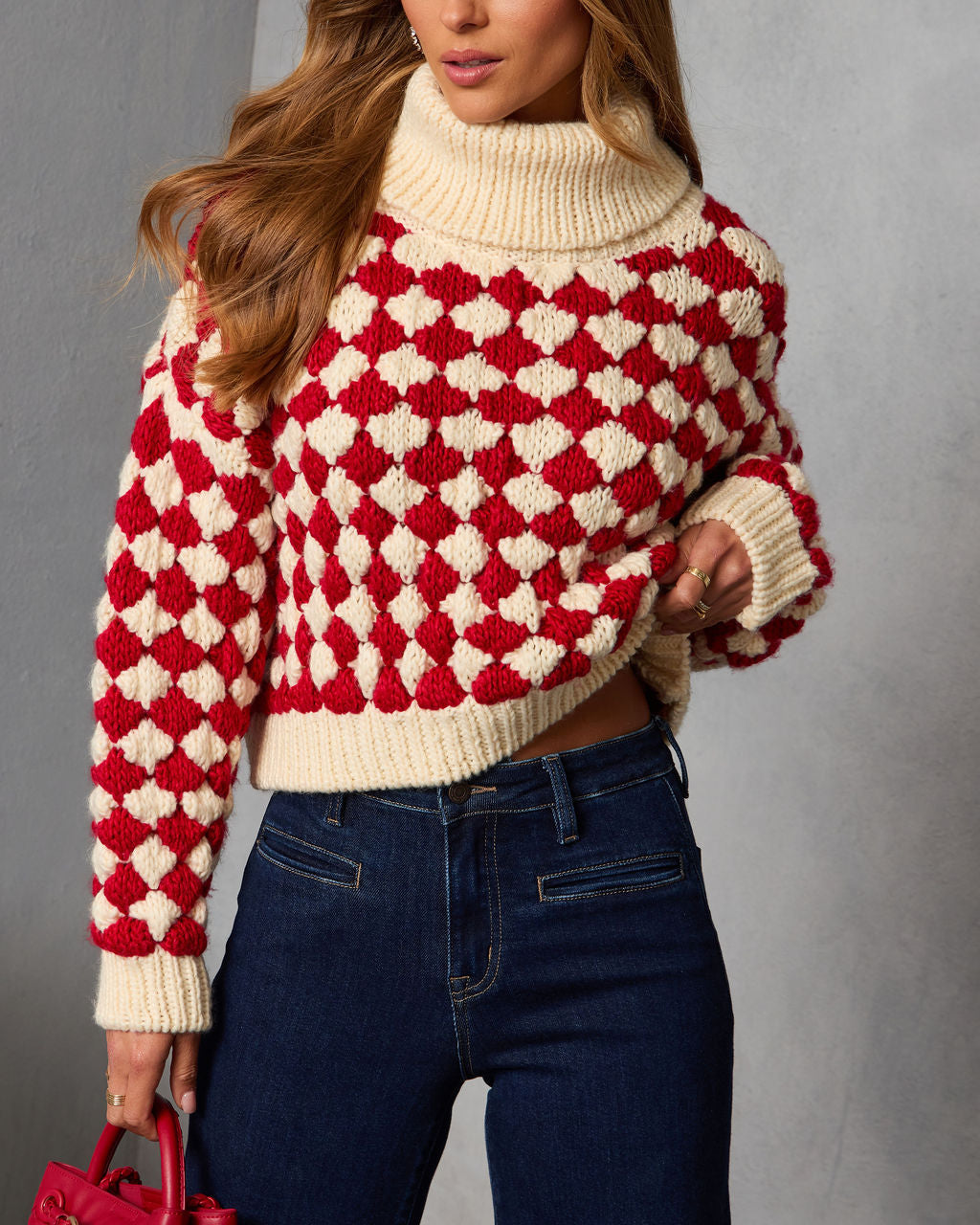 Fireside Affair Checkered Turtleneck Sweater