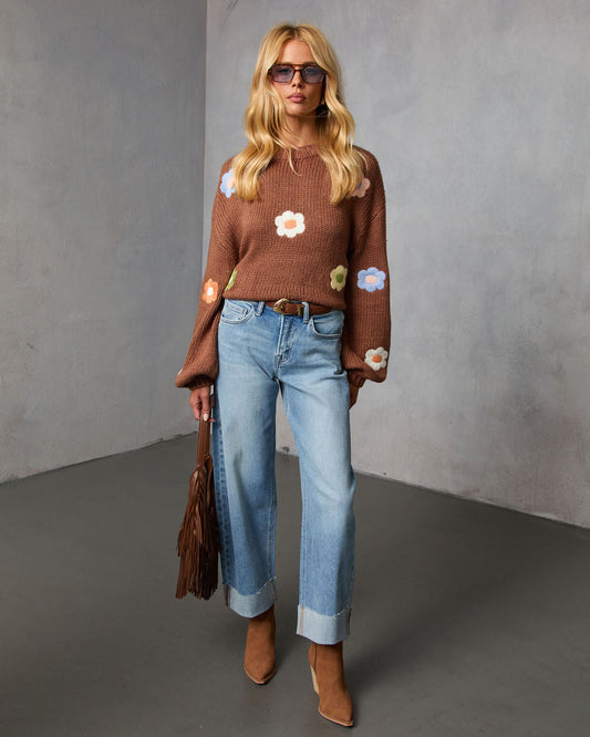 Garden Crest Embroidered Knit Floral Sweater