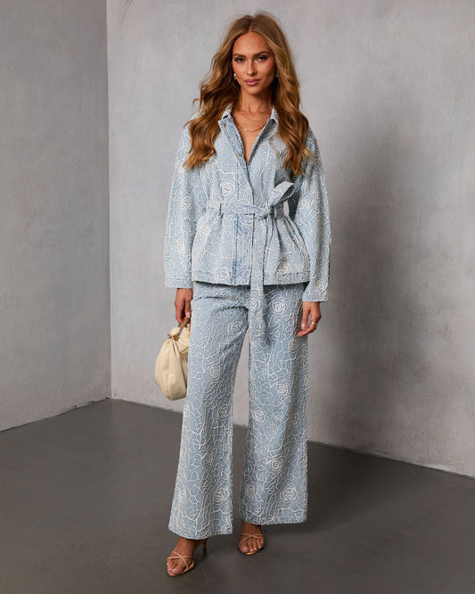 Early Bloom Rigid Embroidered Denim Wide Leg Jeans