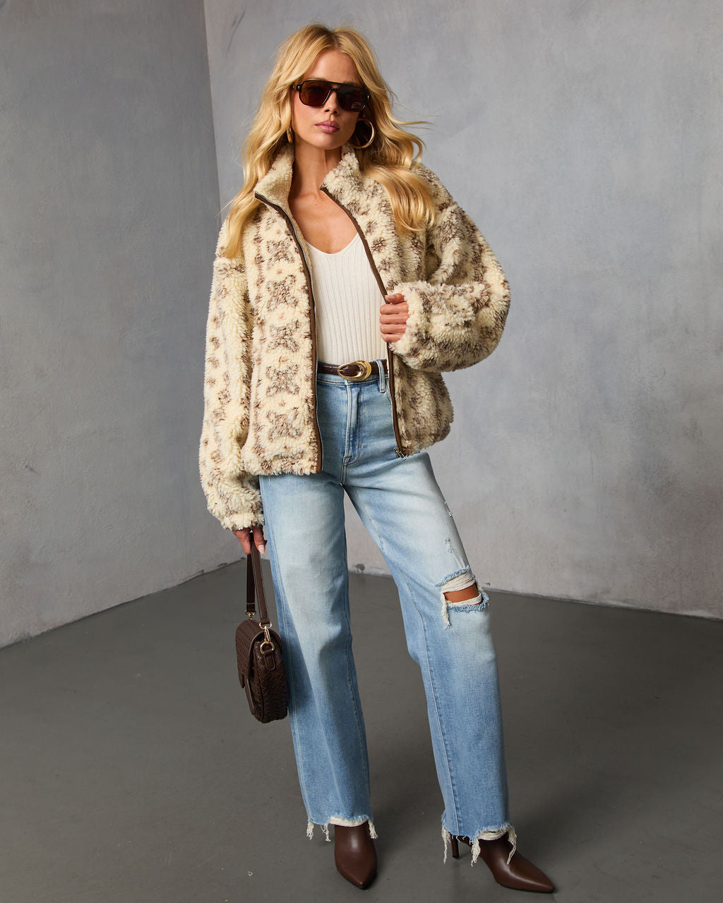 Bramble Fair Isle Print Fleece Jacket