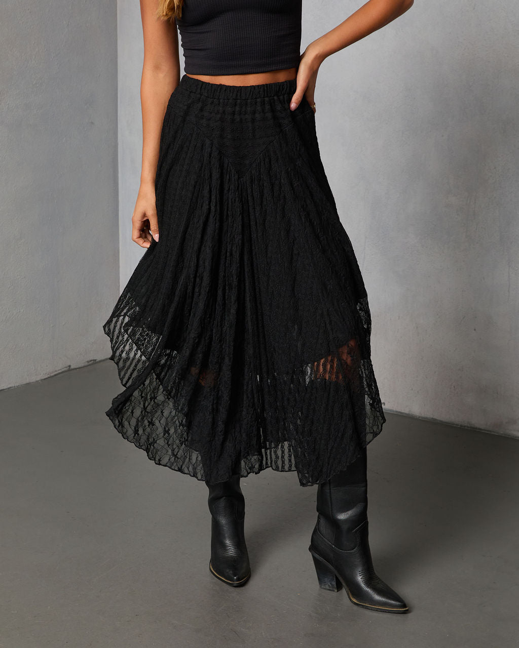 Moonthread Lace Darted Hem Midi Skirt