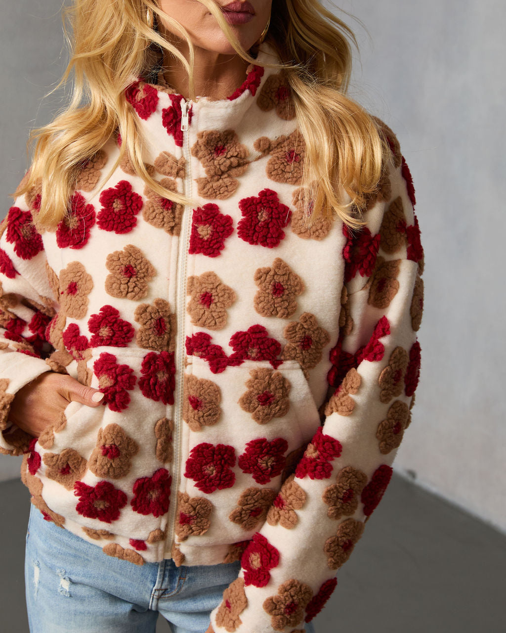 Morning Bloom Printed Sherpa Jacket