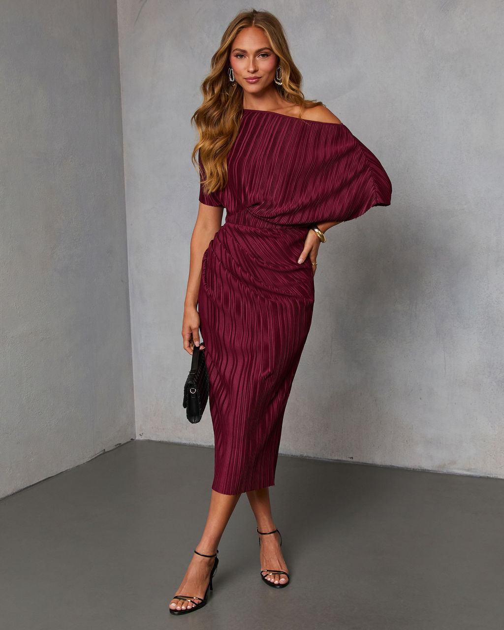 Ceyvan Off The Shoulder Plisse Maxi Dress