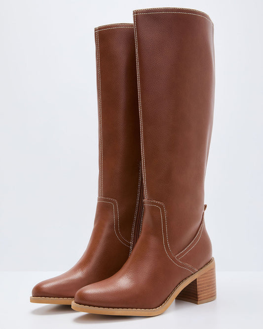 Maple Butter Faux Leather Knee High Riding Boot