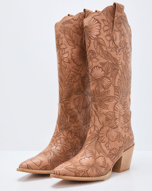 Katinna Embossed Floral Western Boots