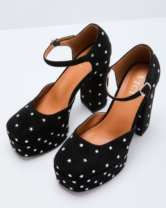 Norelle Velvet Star Embellished Platform Heels