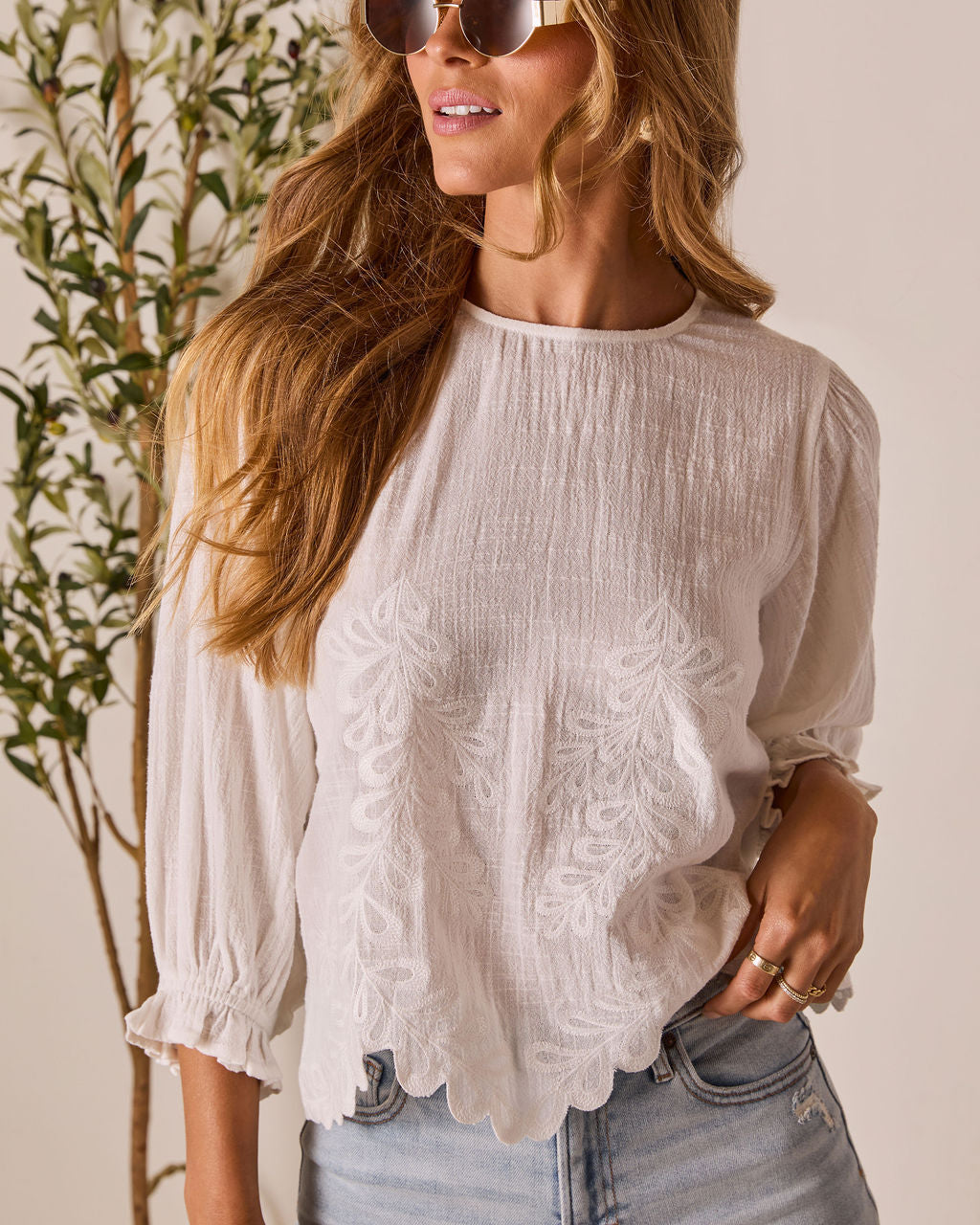 Cauline Embroidered Linen Top