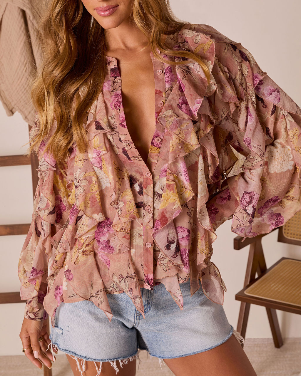 Anastelle Ruffle Chiffon Top