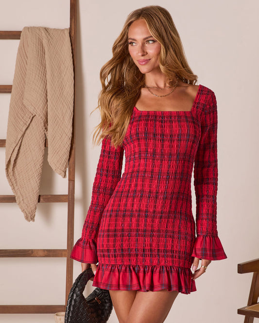 Edison Smocked Plaid Mini Dress