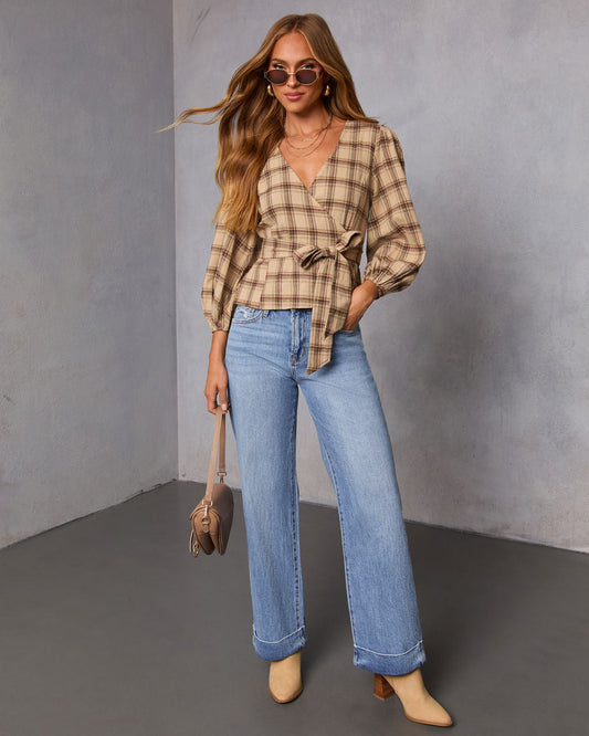 Nalena Plaid Wrap Blouse