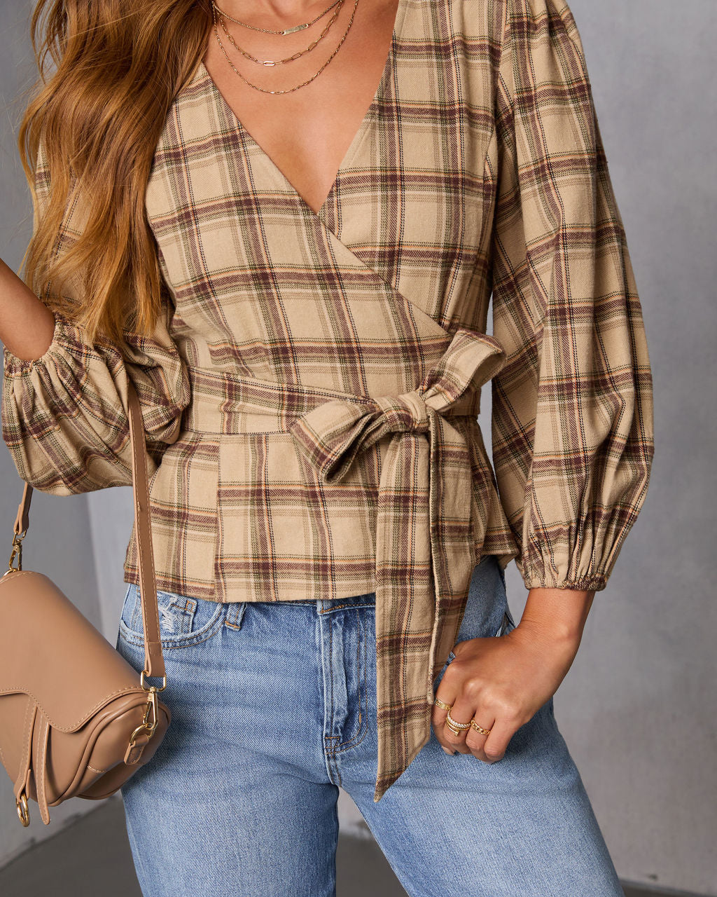 Nalena Plaid Wrap Blouse