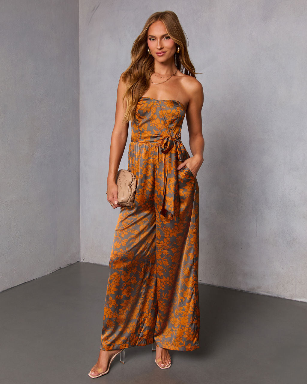 Janiva Satin Wrap Tie Jumpsuit