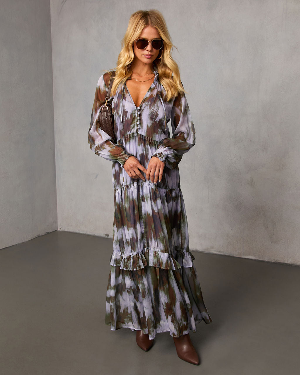 Lasso the Moon Abstract Chiffon Maxi Dress