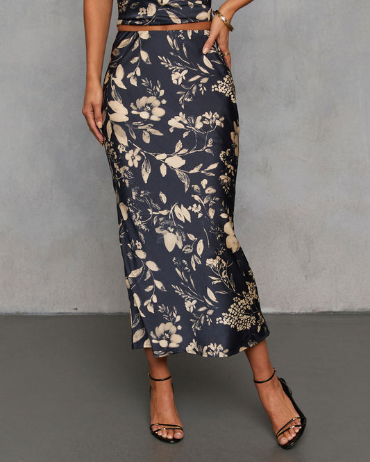 Spiced Honey Printed Satin Midi Skirt