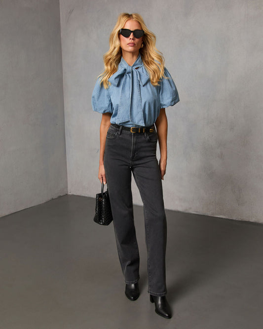 Elms Neck Tie Denim Top