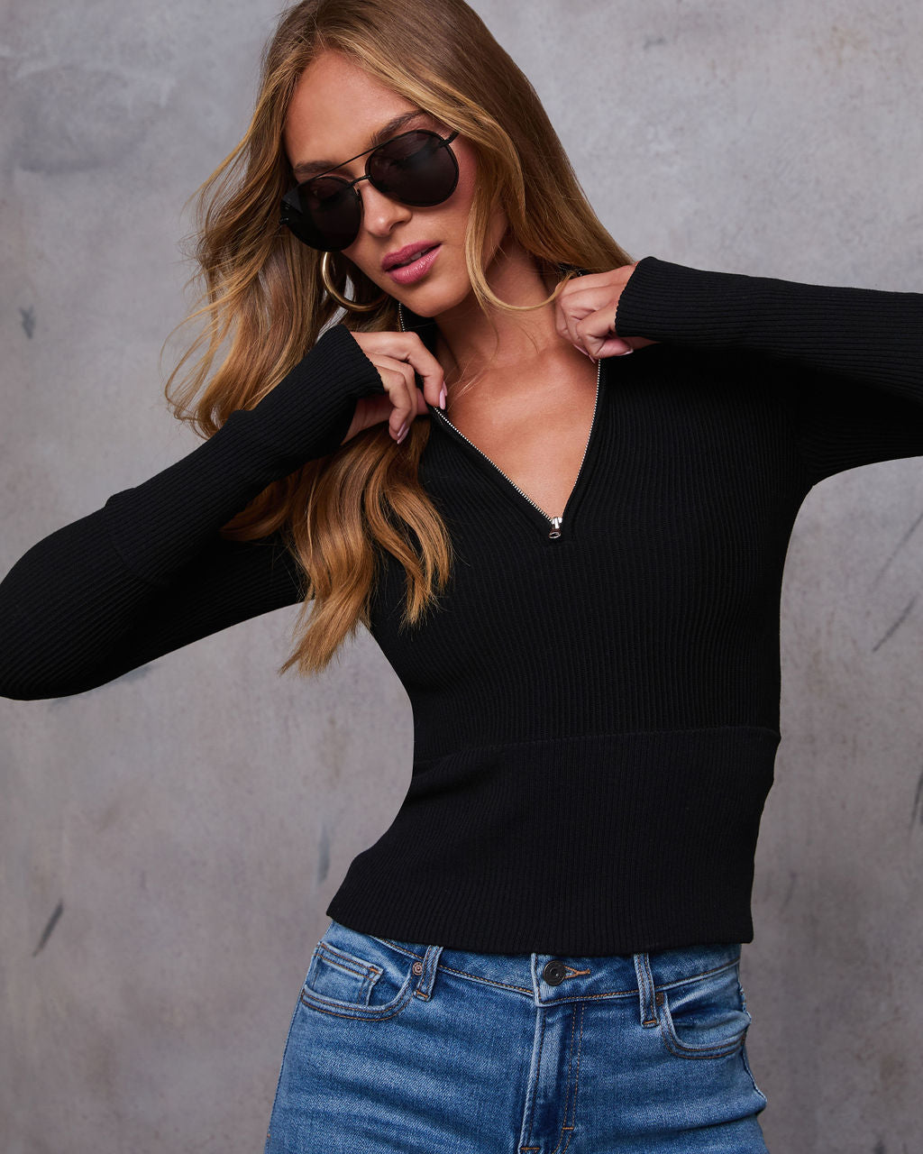 Veronna Quarter Zip Knit Top