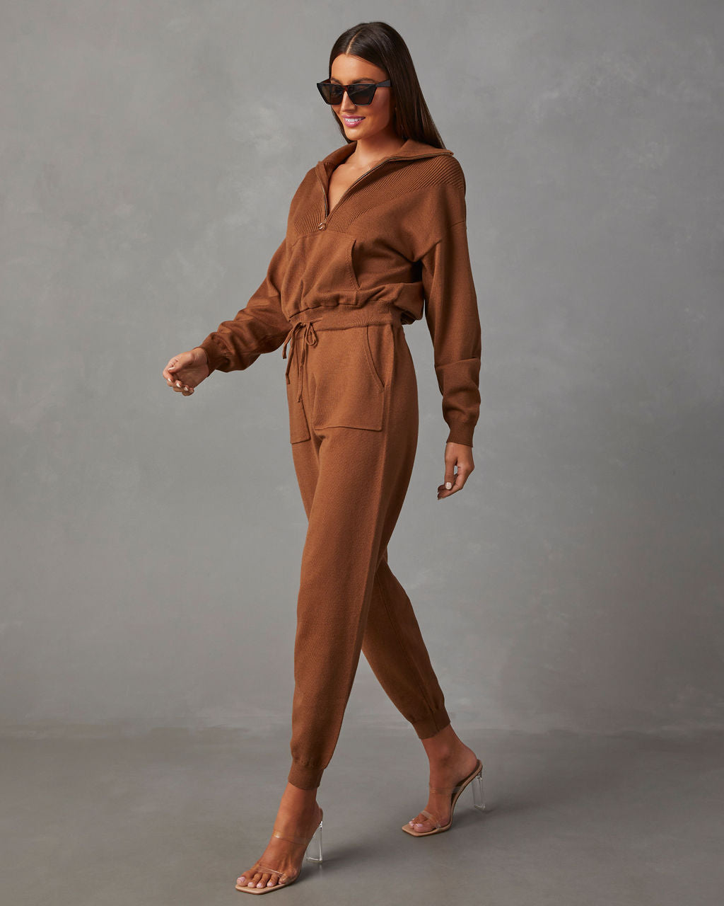 Ryker Pocketed Half Zip Knit Jumpsuit