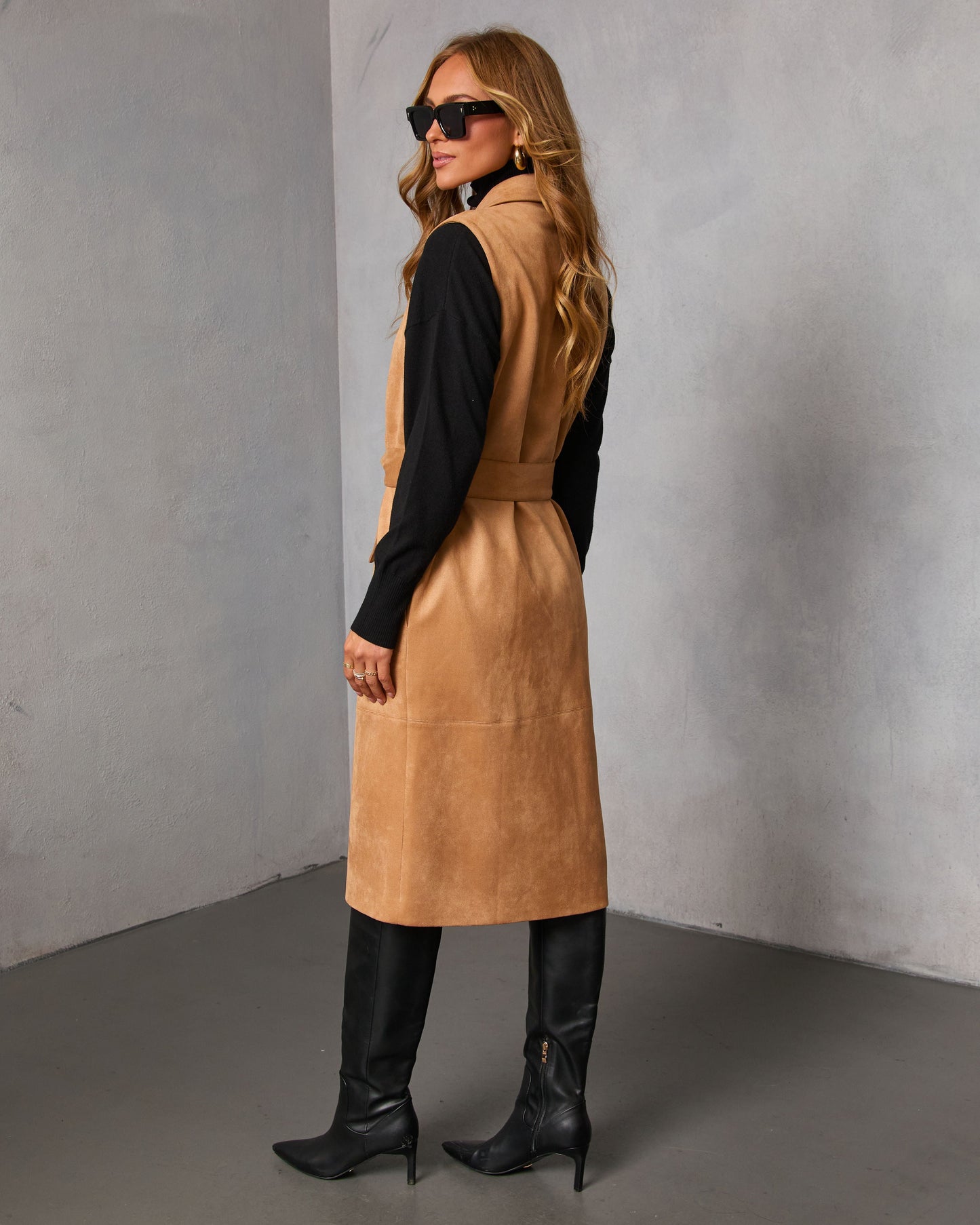 Autumn Reign Belted Suede Trench Longline Vest