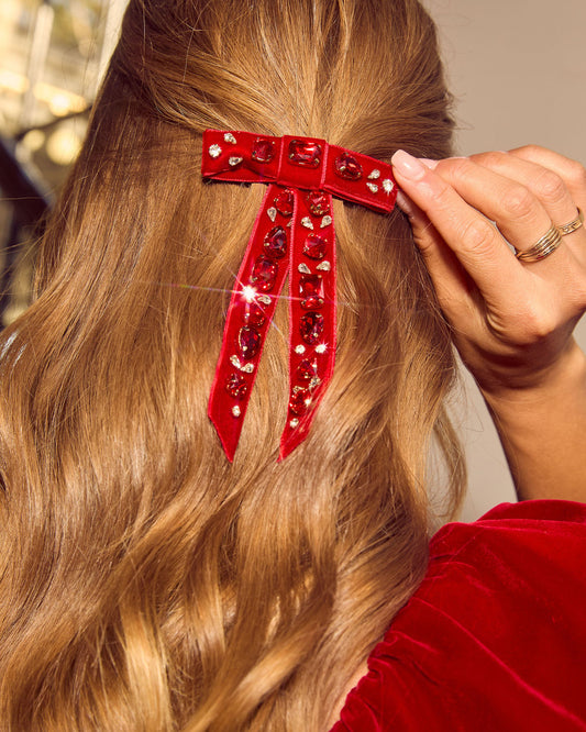 Maisey Velvet Embellished Bow Hair Barrette