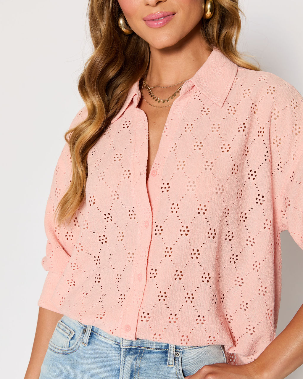 Amber Eyelet Button Down Top