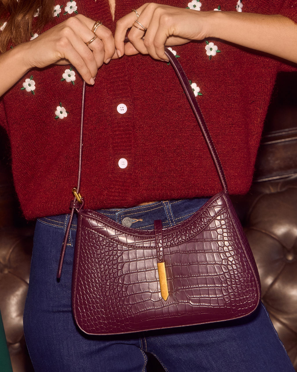 Verah Vegan Leather Croc Embossed Shoulder Bag