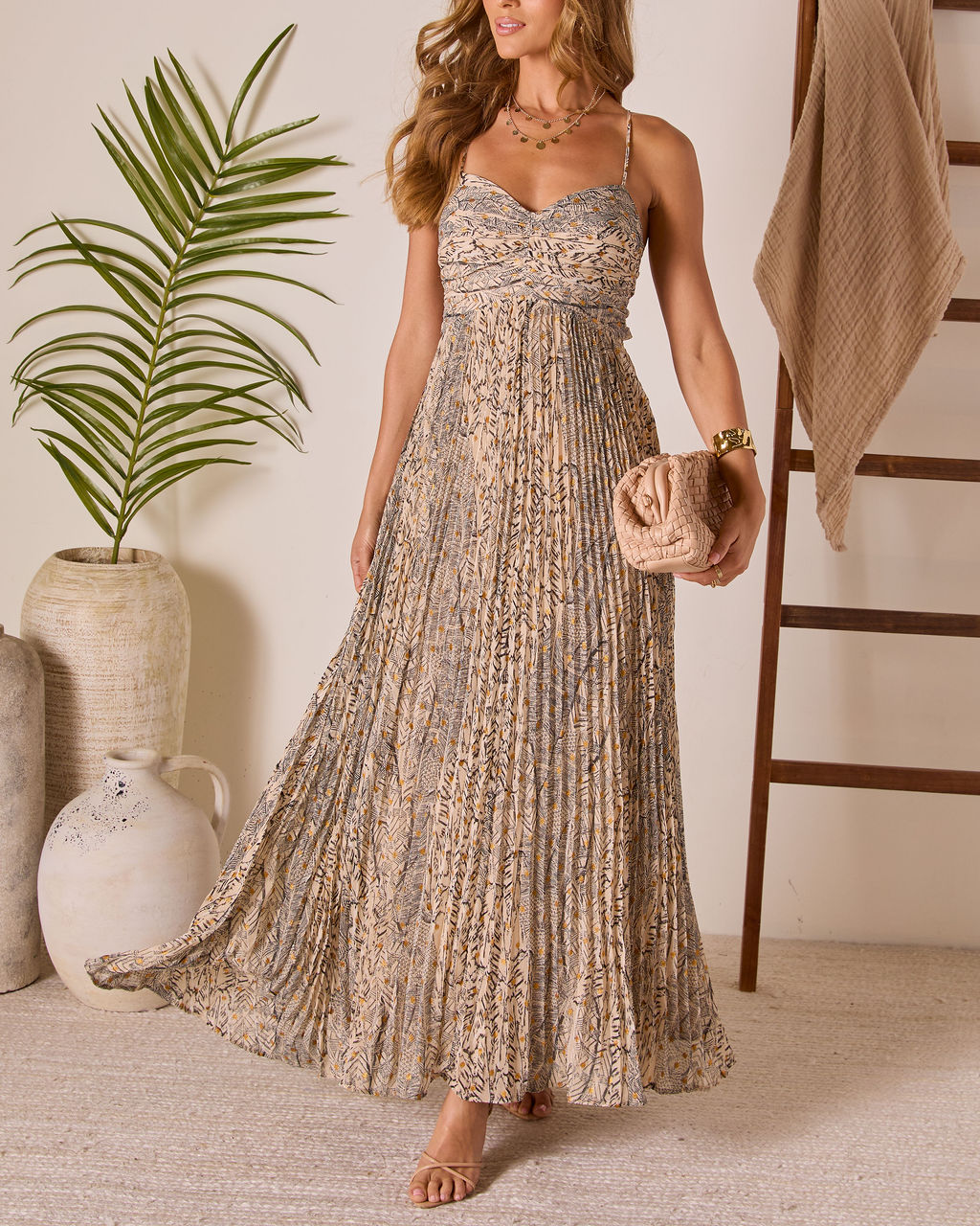 Tulum Tides Pleated Abstract Maxi Dress