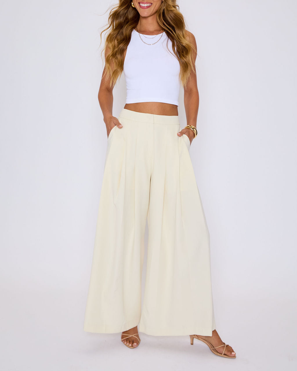 Polish Pleated Wide Leg Trouser