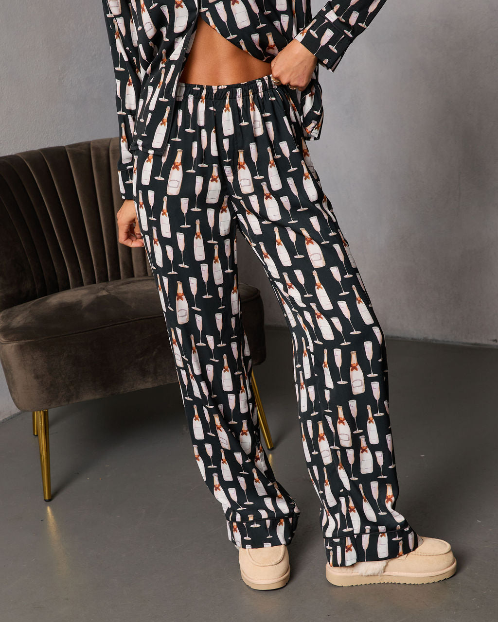 Toast Moments Champagne Print Satin Pajama Set