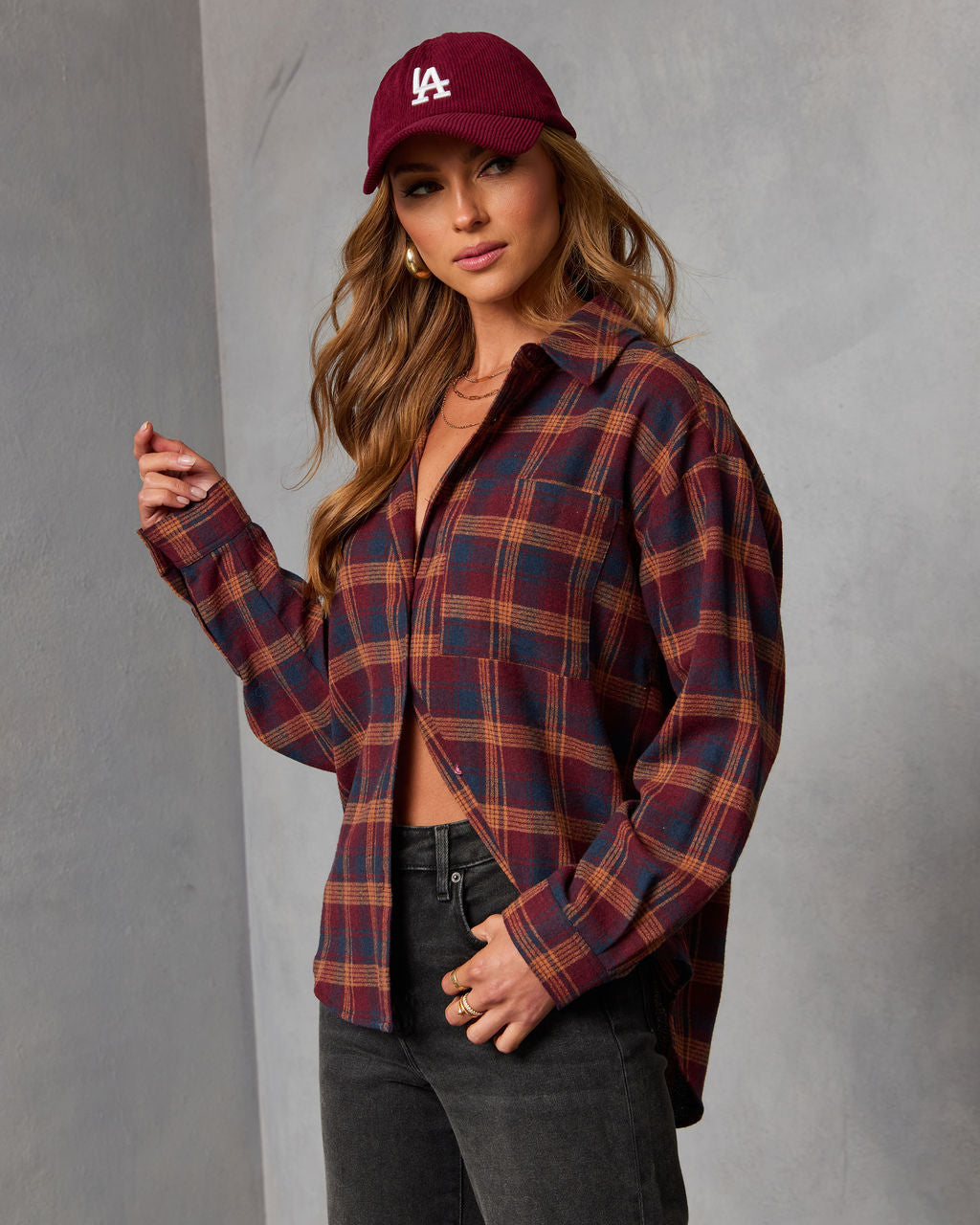 Toasted Maple Plaid Button Down Top
