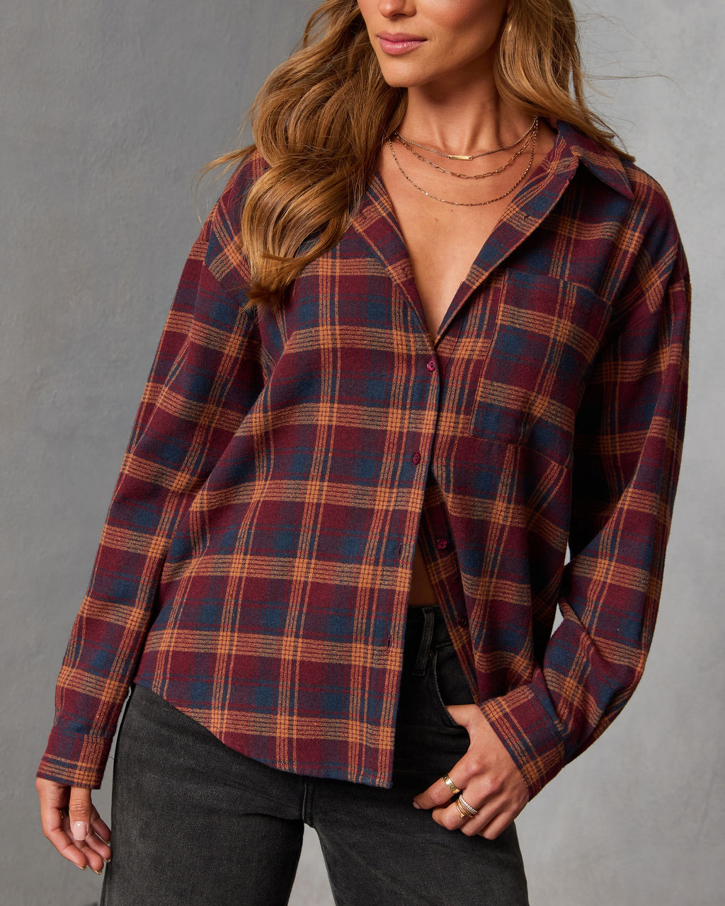 Toasted Maple Plaid Button Down Top