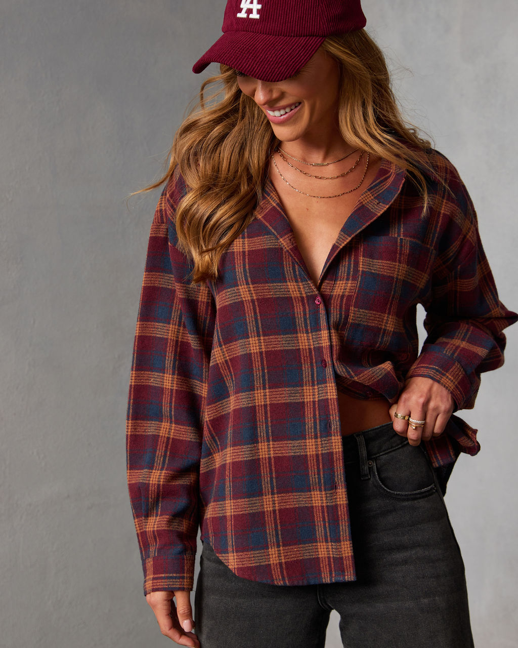 Toasted Maple Plaid Button Down Top
