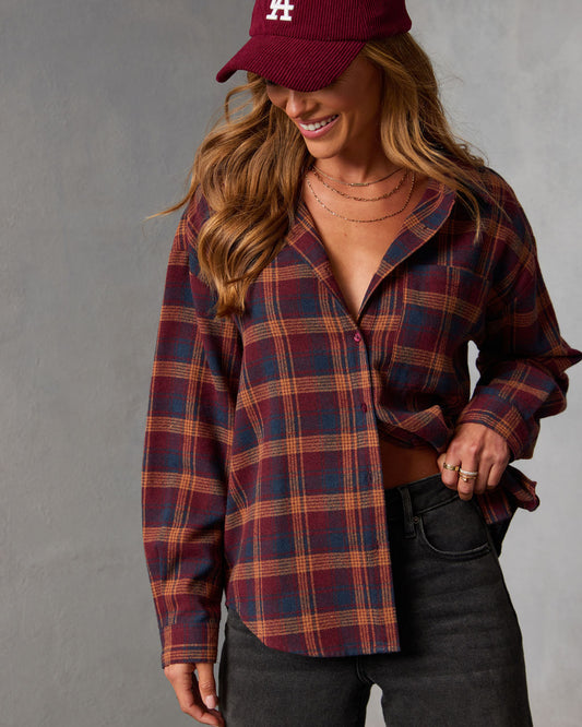Toasted Maple Plaid Button Down Top