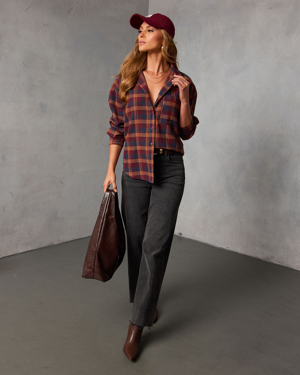 Toasted Maple Plaid Button Down Top