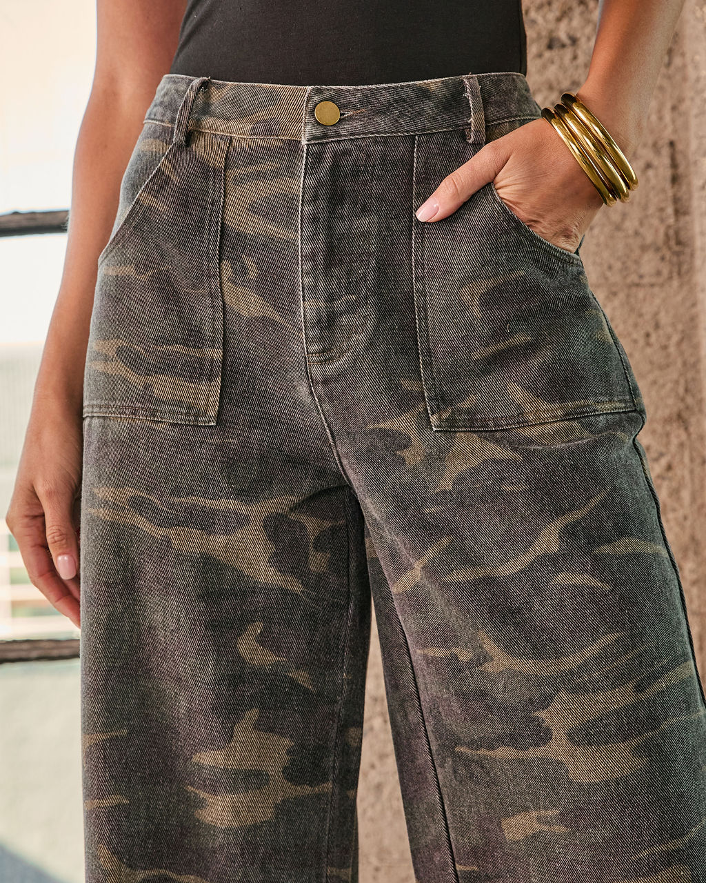 Jyothi Rigid Straight Leg Camo Print Jeans