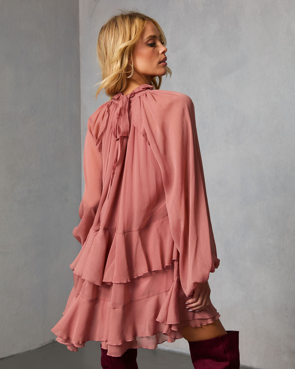 Toast Season Ruffle Chiffon Mini Dress