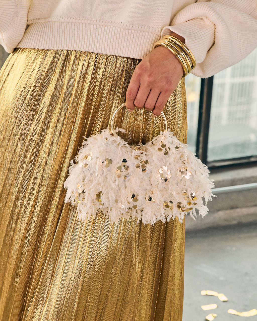 Holiday Glimmer Sequin Top Handle Bag