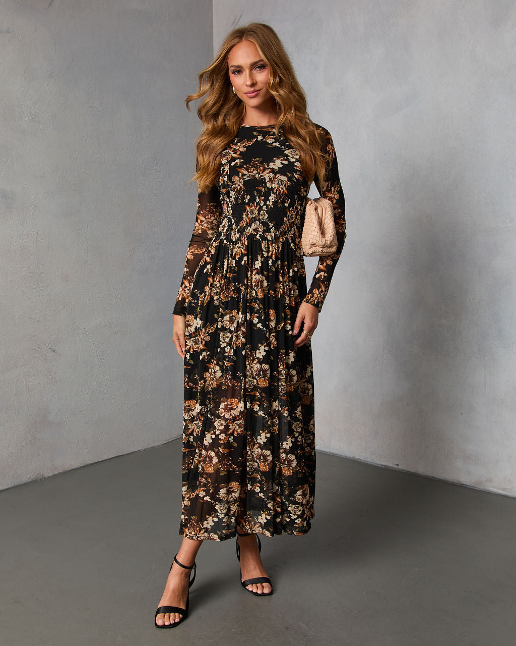 Solflower Printed Mesh Midi Dress