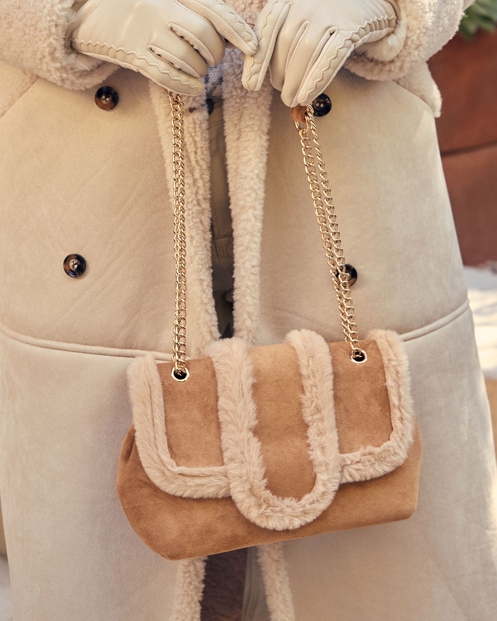 Hutson Suede Faux Fur Trim Shoulder Bag