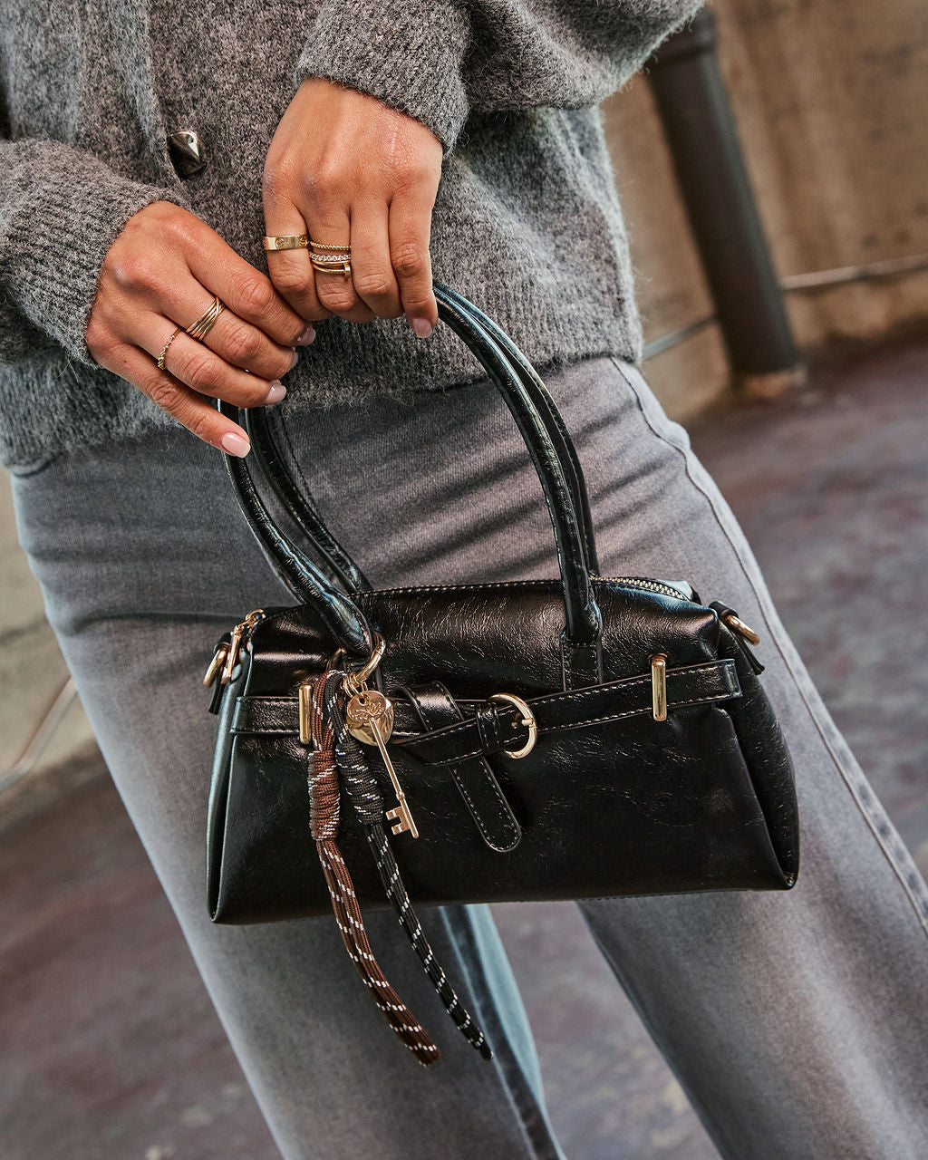 Freyah Vegan Leather Charm Top Handle Bag